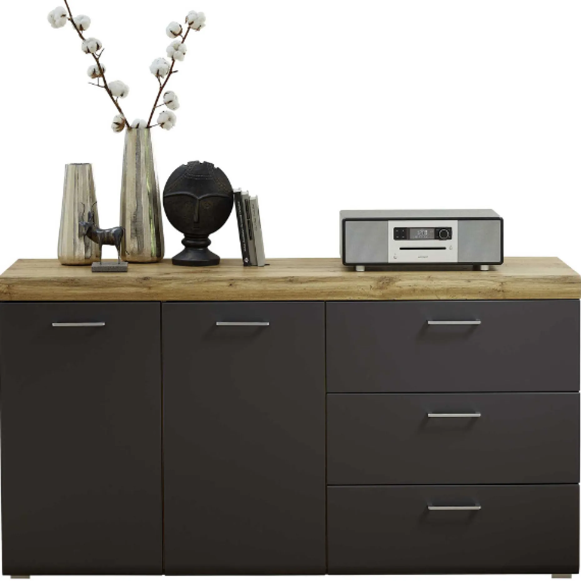 Sideboard Enso 2 Türen und 3 Schubladen - Anthrazit/Eiche