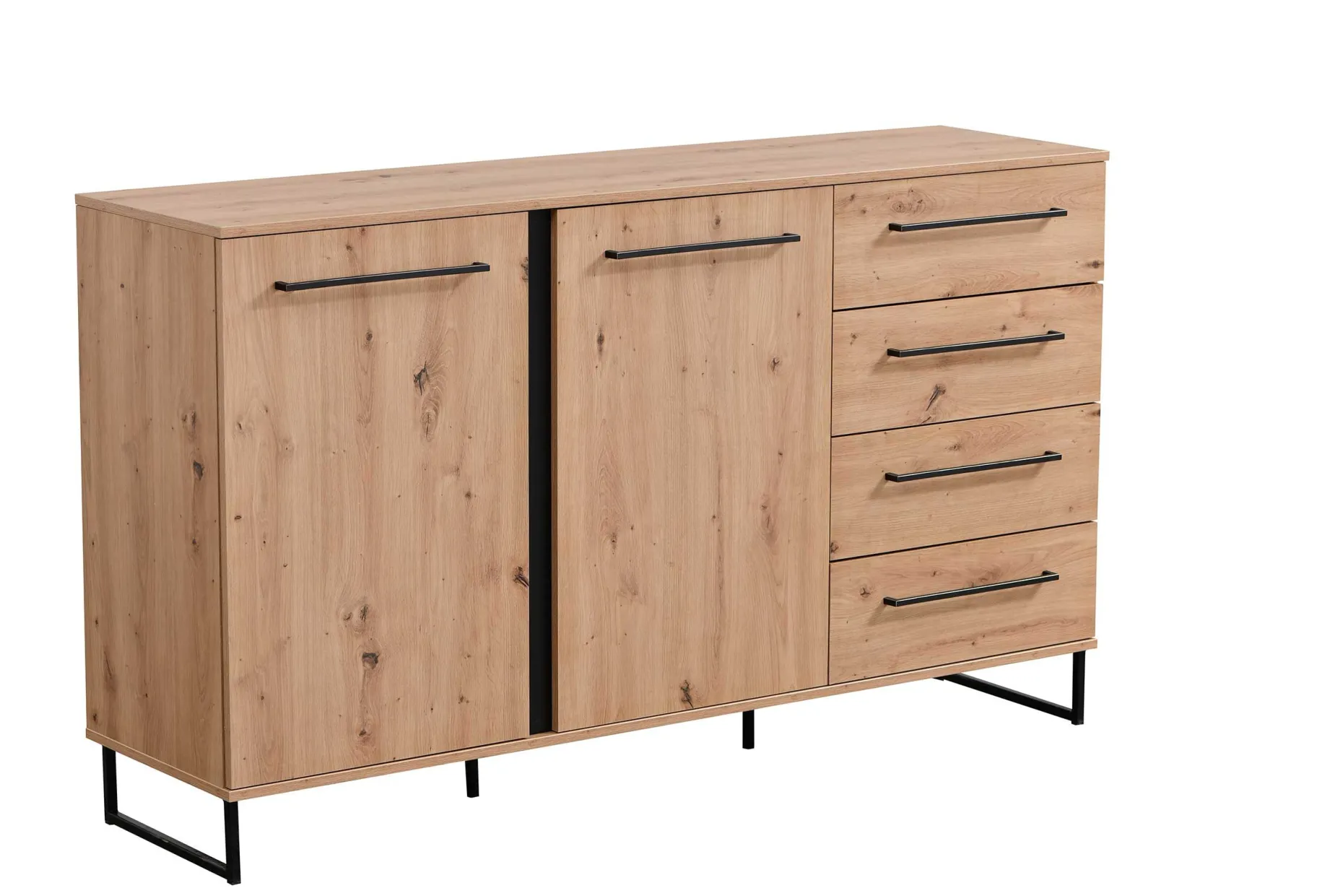 Sideboard Hoggas 159cm 4 Türen und 2 Einlegeböden - Eiche