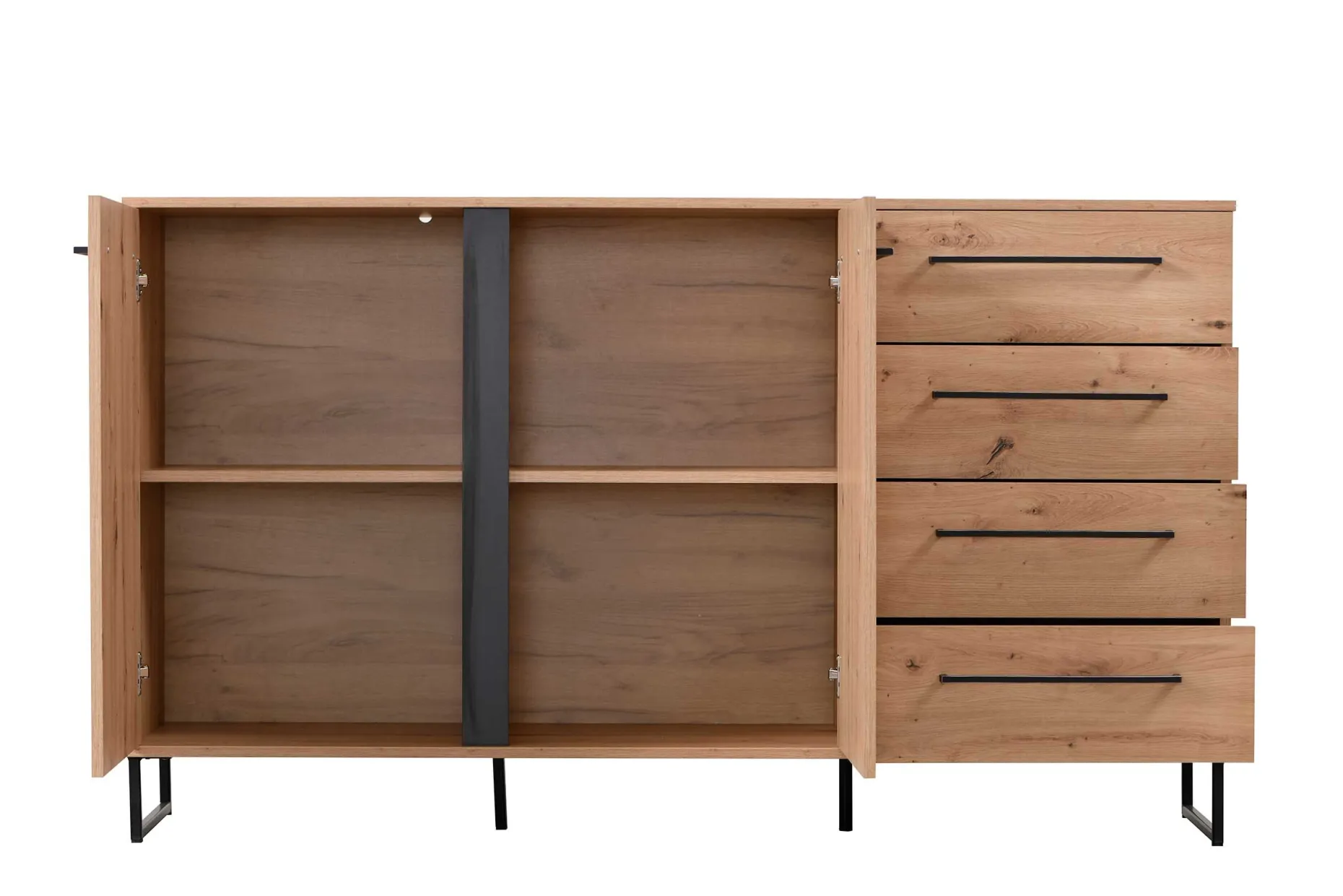 Sideboard Hoggas 159cm 4 Türen und 2 Einlegeböden - Eiche