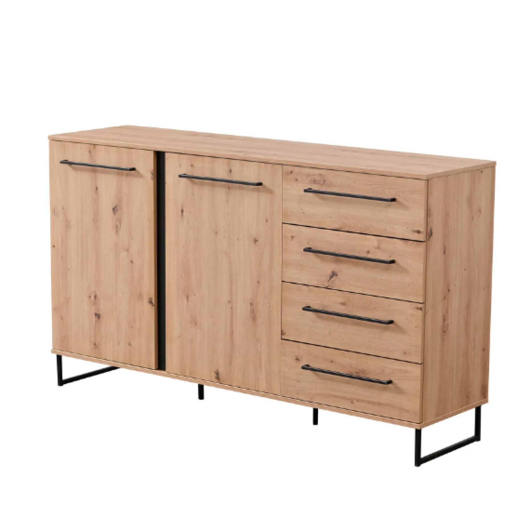 Sideboard Hoggas 159cm 4 Türen und 2 Einlegeböden - Eiche