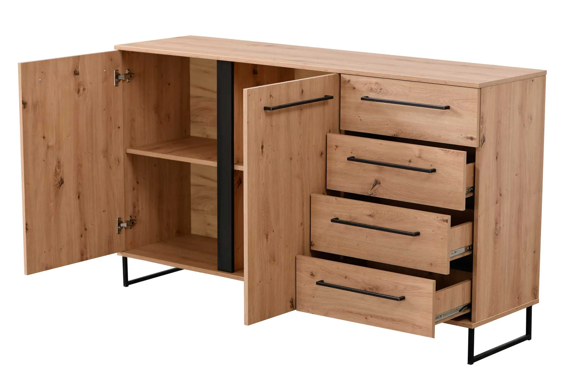 Sideboard Hoggas 159cm 4 Türen und 2 Einlegeböden - Eiche
