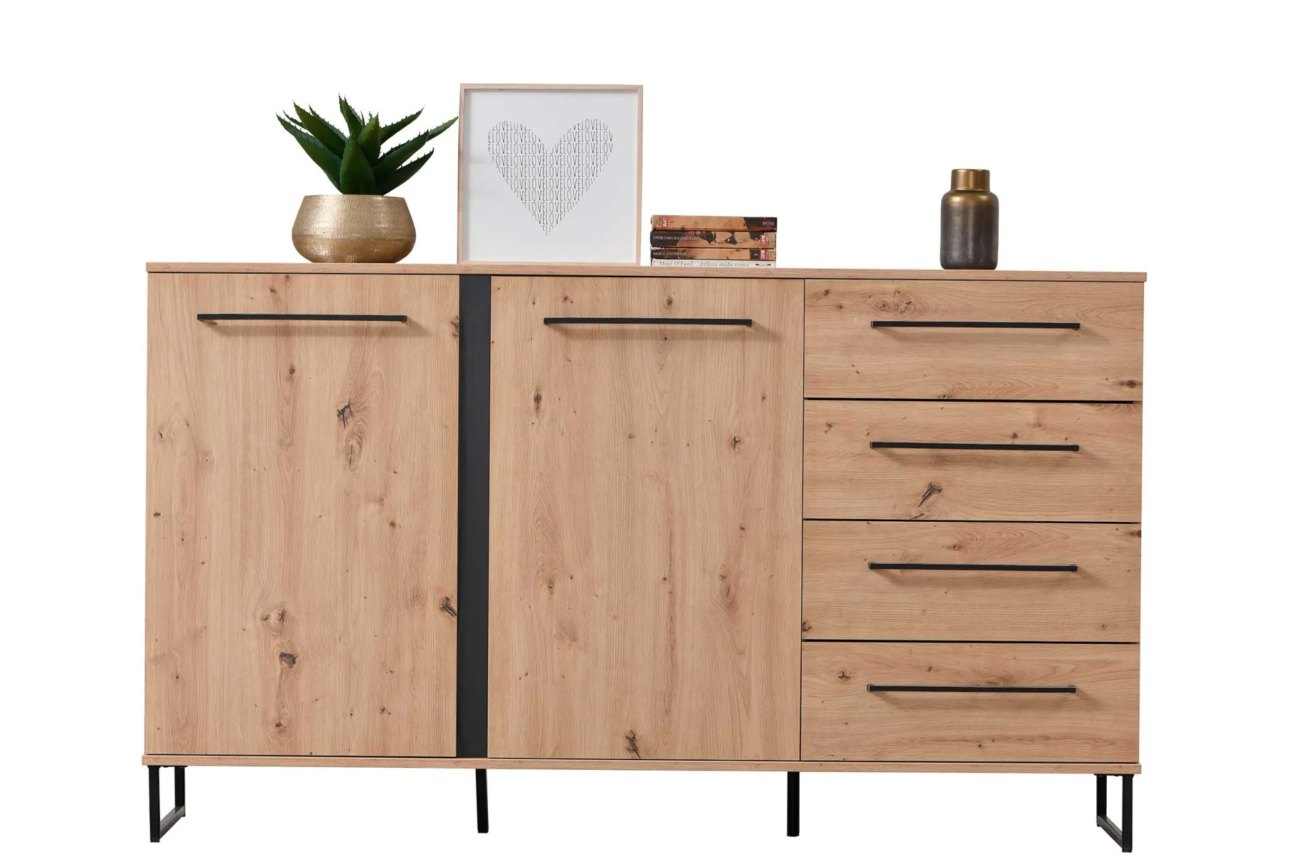 Sideboard Hoggas 159cm 4 Türen und 2 Einlegeböden - Eiche