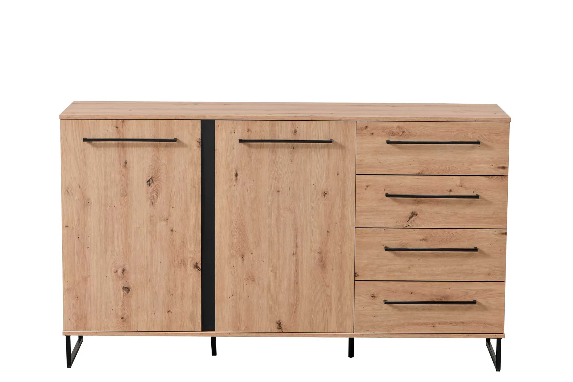 Sideboard Hoggas 159cm 4 Türen und 2 Einlegeböden - Eiche