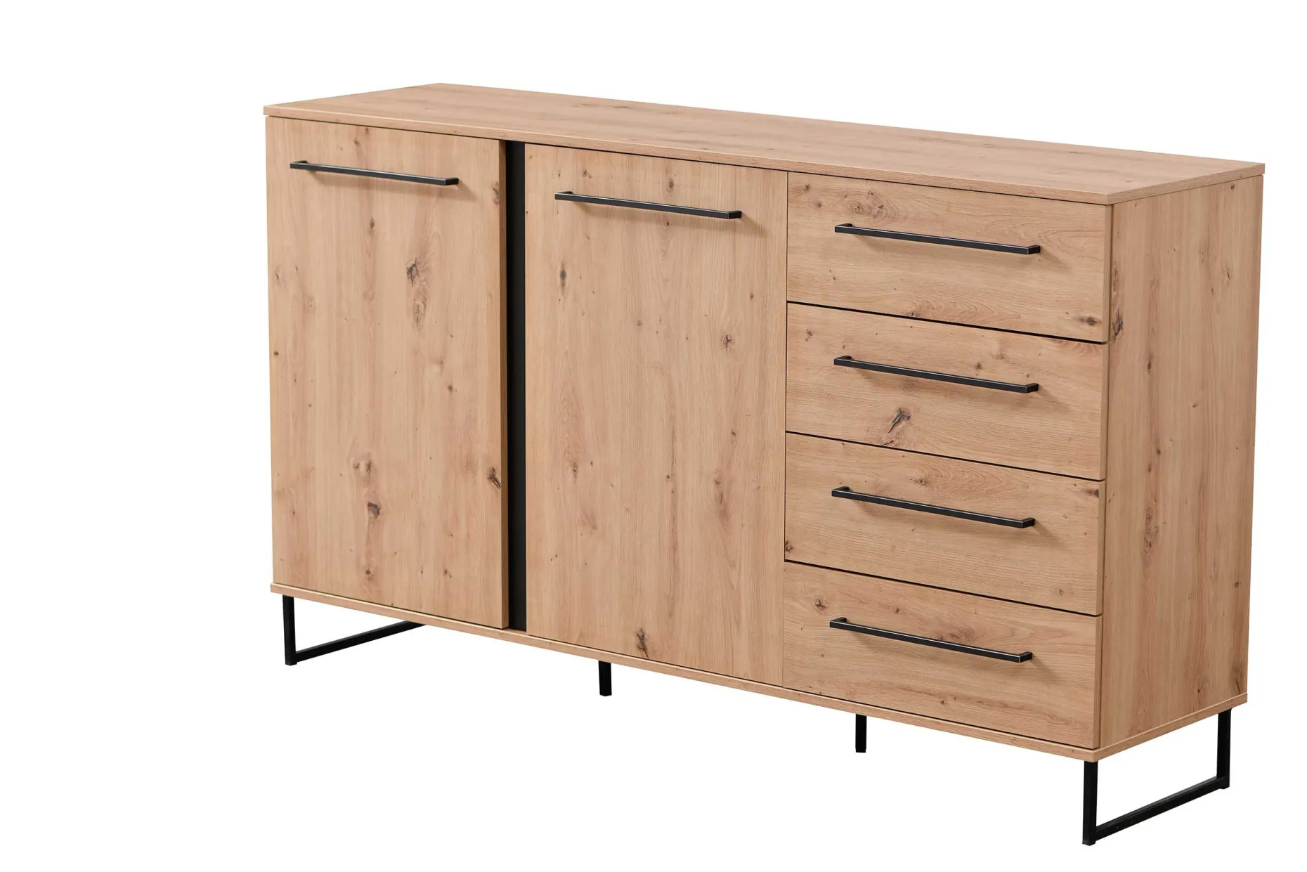 Sideboard Hoggas 159cm 4 Türen und 2 Einlegeböden - Eiche