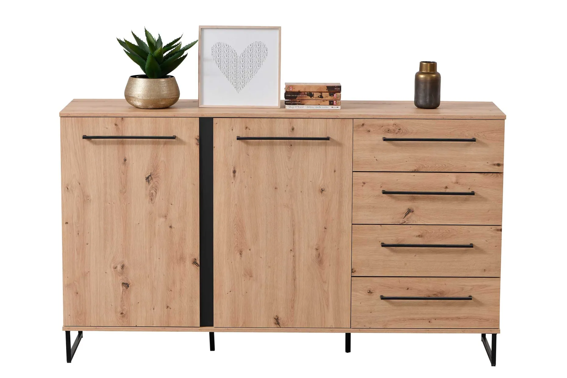 Sideboard Hoggas 159cm 4 Türen und 2 Einlegeböden - Eiche