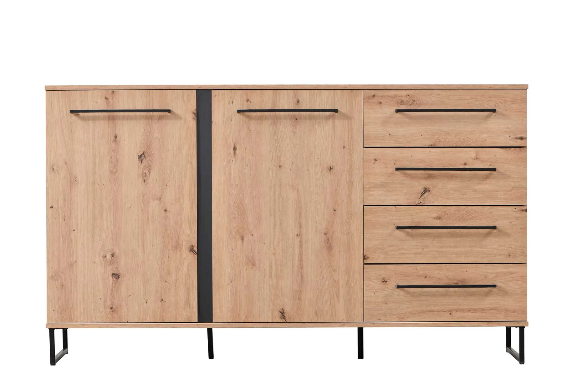 Sideboard Hoggas 159cm 4 Türen und 2 Einlegeböden - Eiche