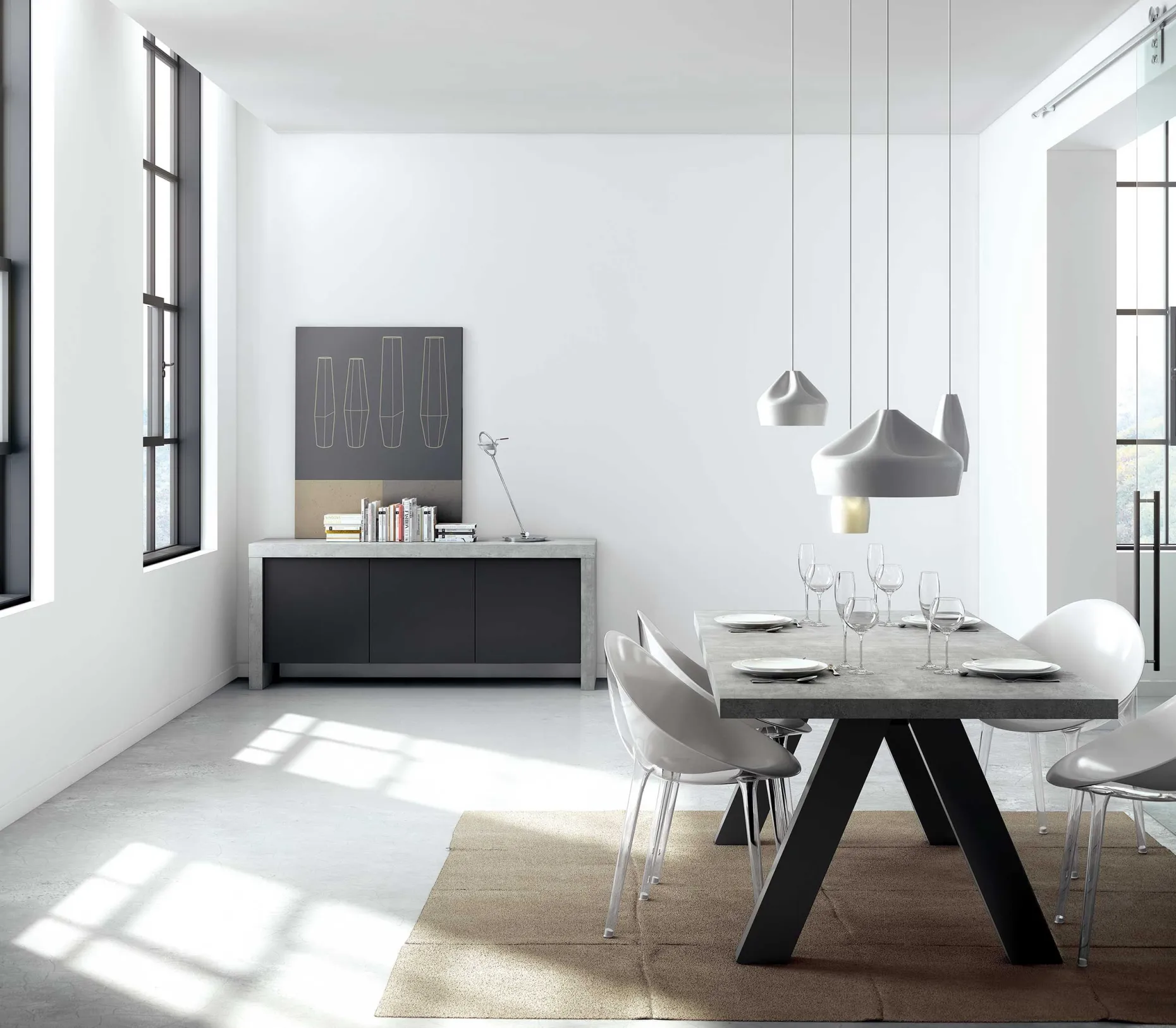 Sideboard Kobe 188cm - Beton/Schwarz