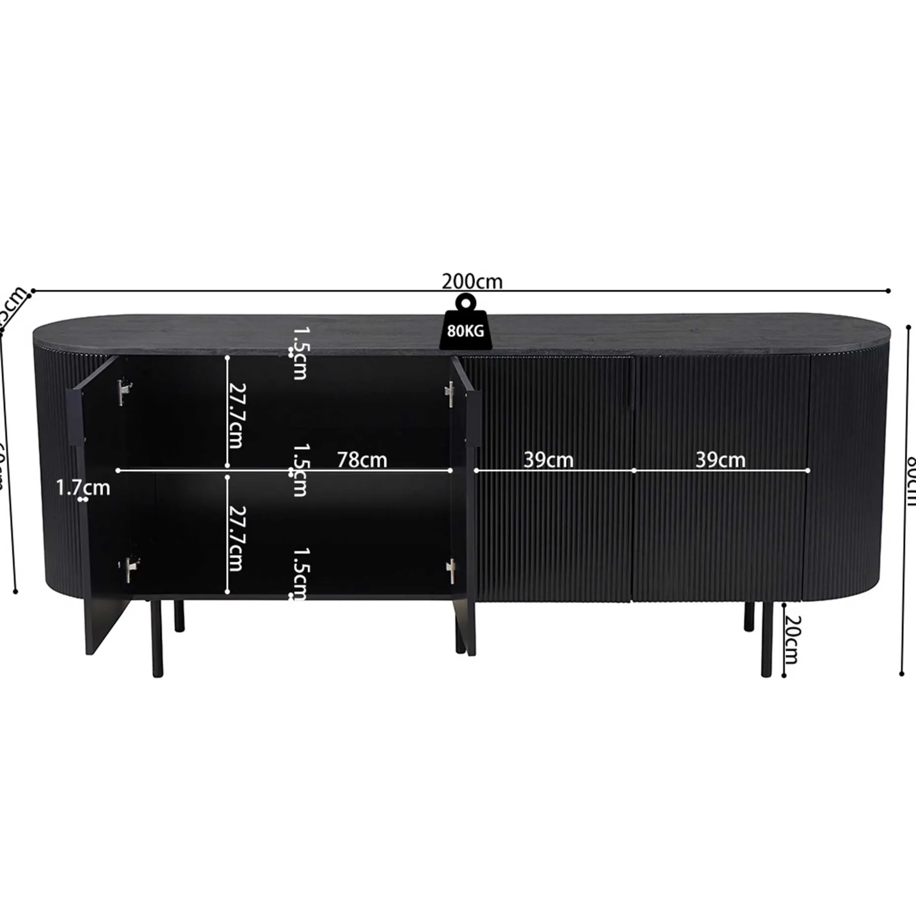 Sideboard Lagos | 200 x 45 x 80 cm | Dunkelbraun