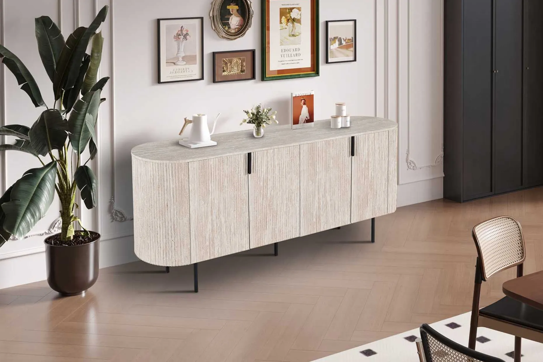 Sideboard Lagos - 200x45x80cm - 4 Türen - Travertin
