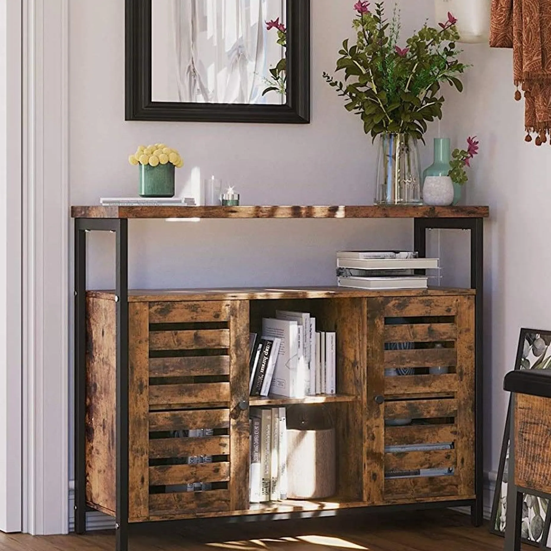 Sideboard Lance 100cm 2 Türen - rustikal braun/schwarz