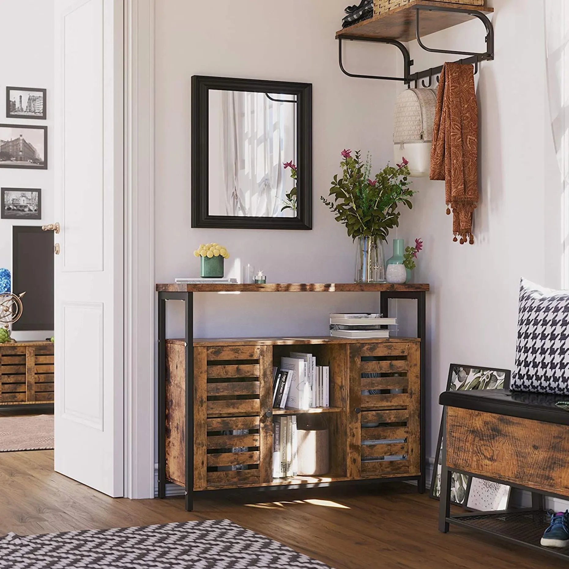 Sideboard Lance 100cm 2 Türen - rustikal braun/schwarz