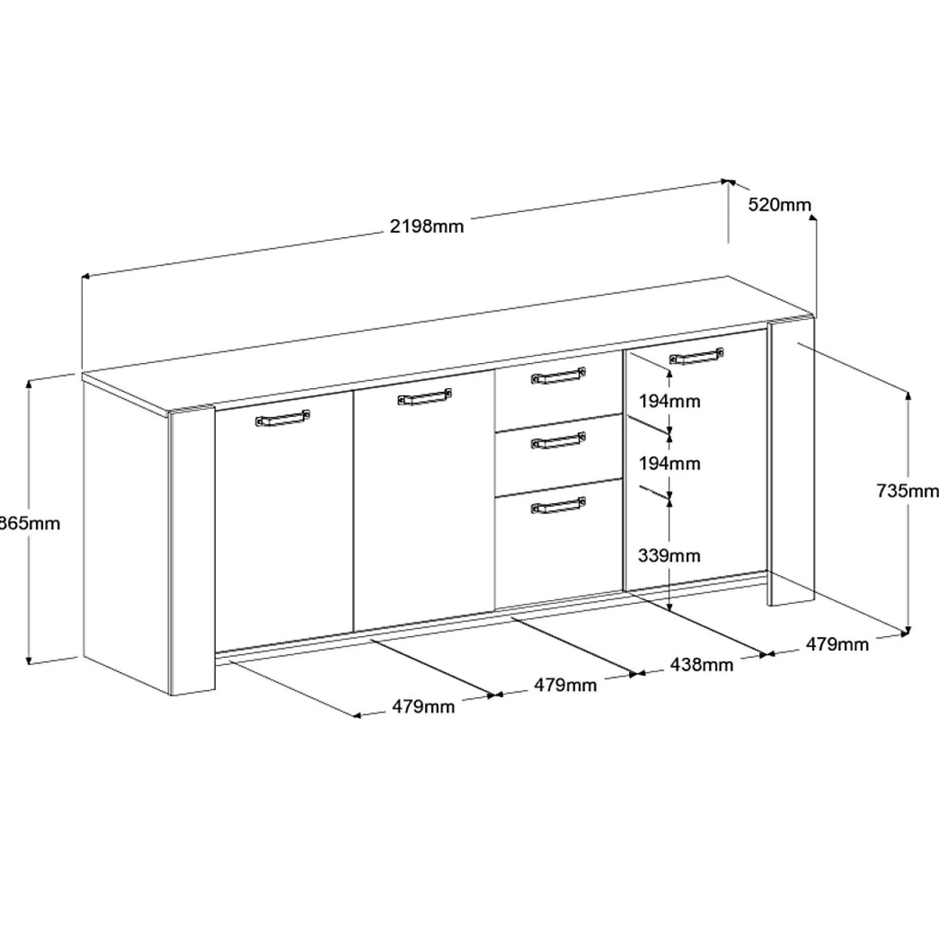 Sideboard London | 219,8 x 52 x 86,5 cm | Eiche/weiß