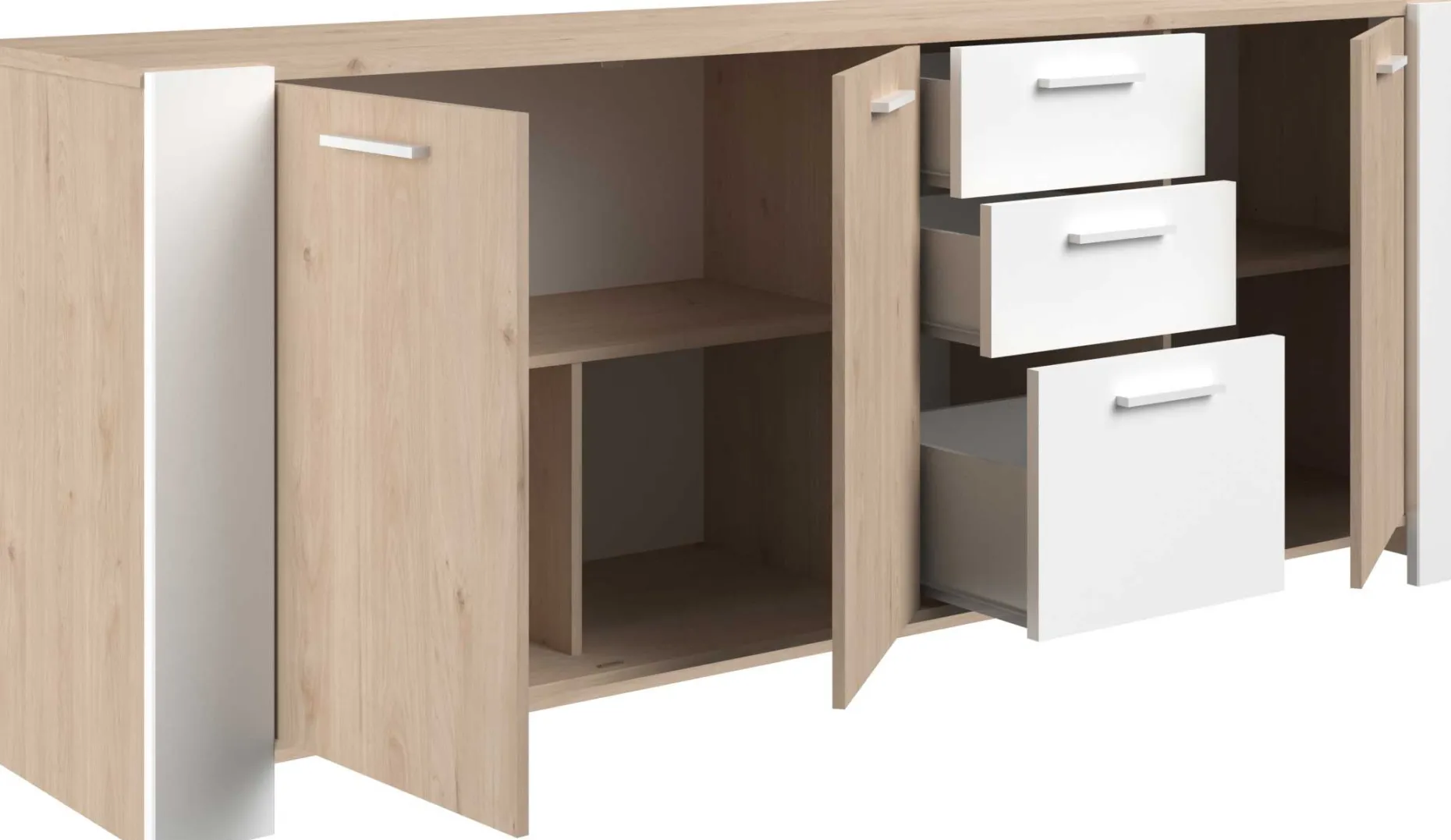 Sideboard London | 219,8 x 52 x 86,5 cm | Eiche/weiß