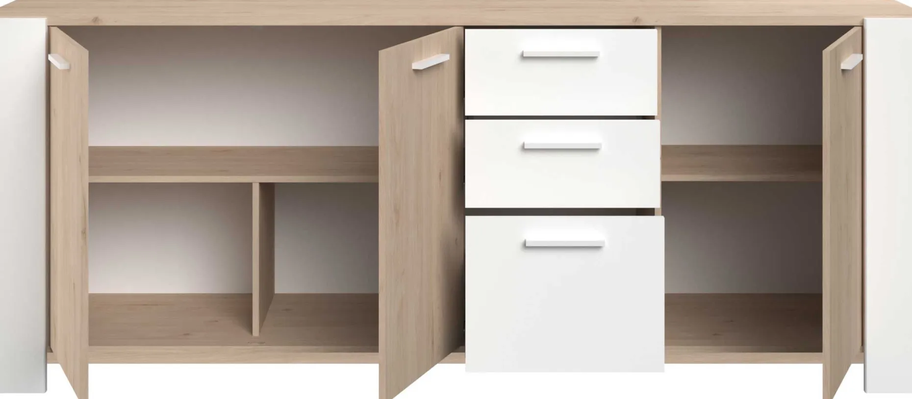 Sideboard London | 219,8 x 52 x 86,5 cm | Eiche/weiß