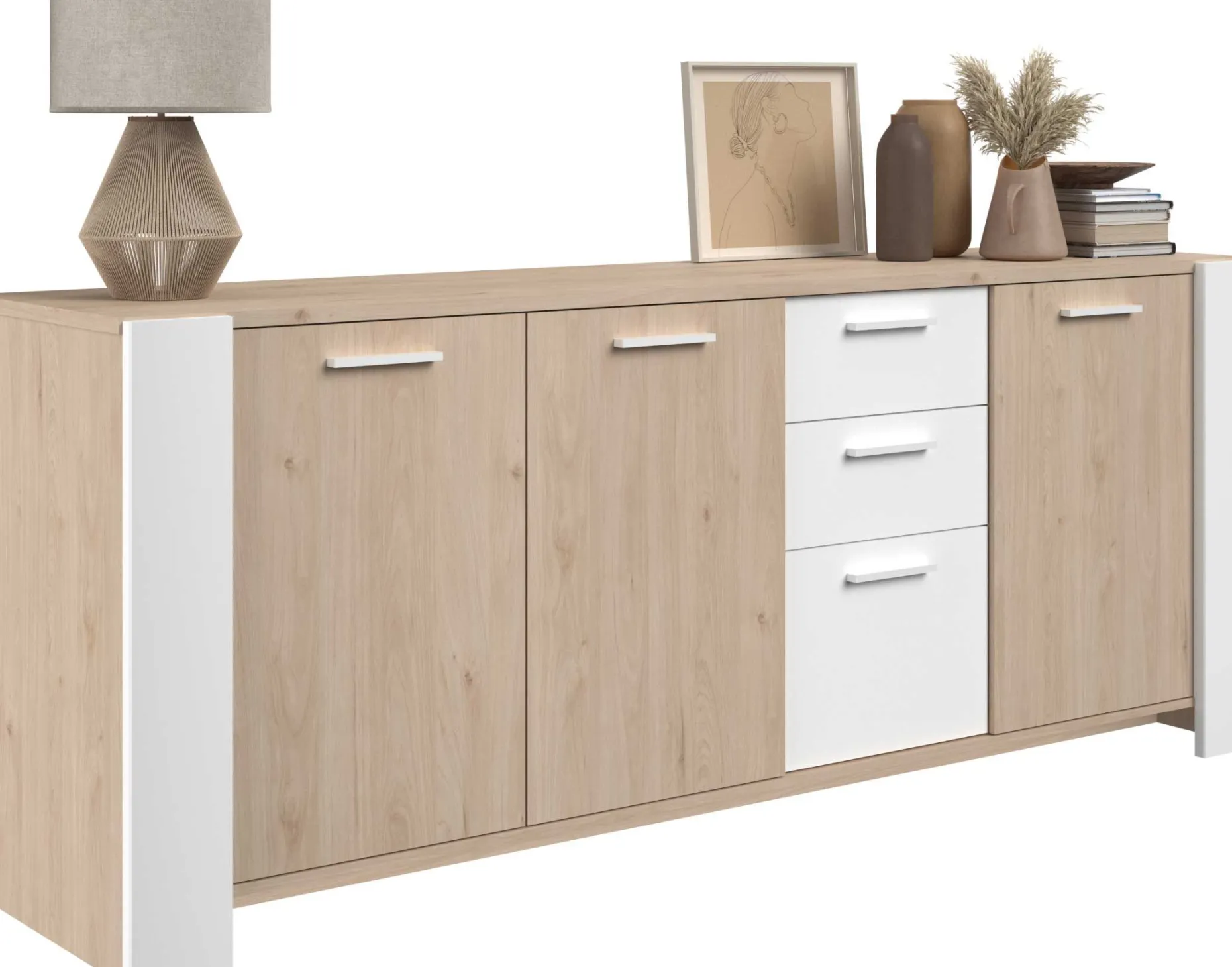 Sideboard London | 219,8 x 52 x 86,5 cm | Eiche/weiß