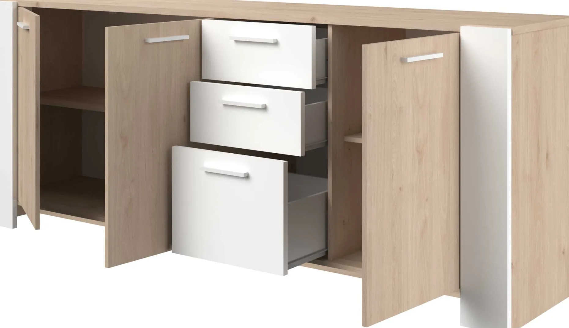 Sideboard London | 219,8 x 52 x 86,5 cm | Eiche/weiß