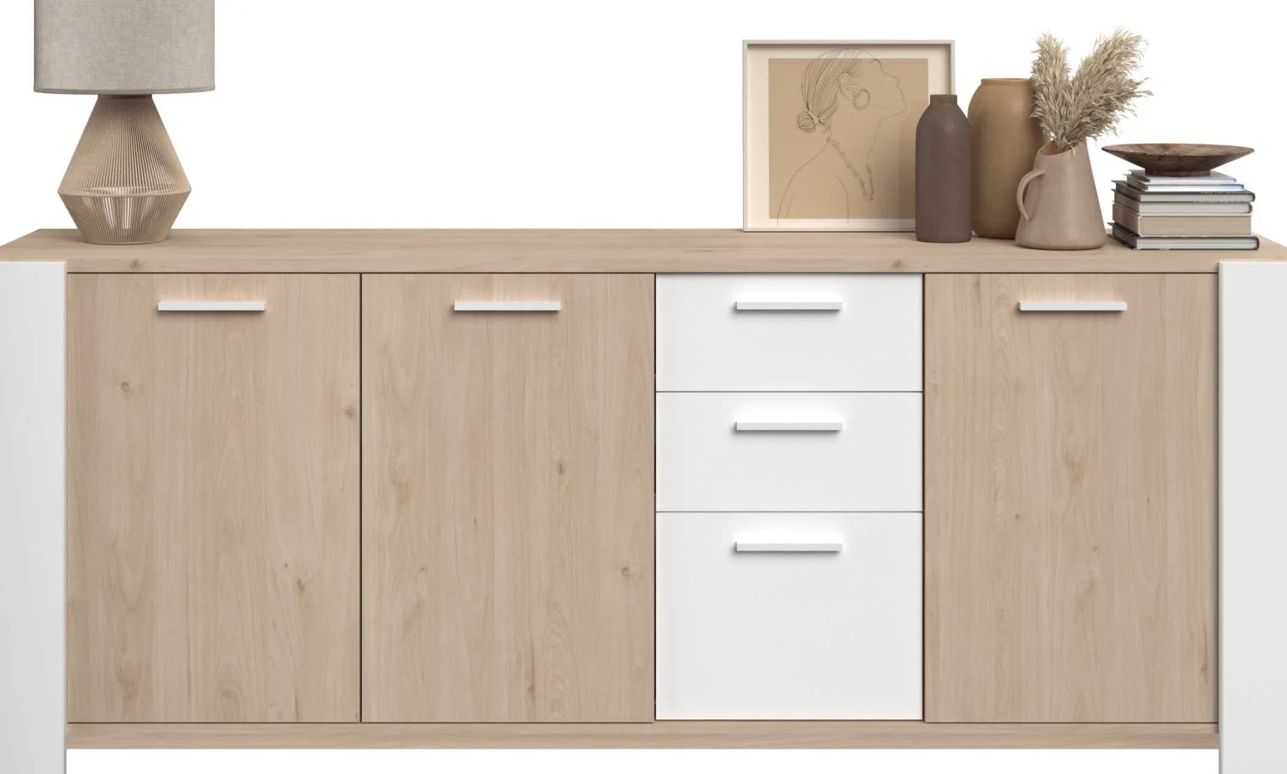 Sideboard London | 219,8 x 52 x 86,5 cm | Eiche/weiß