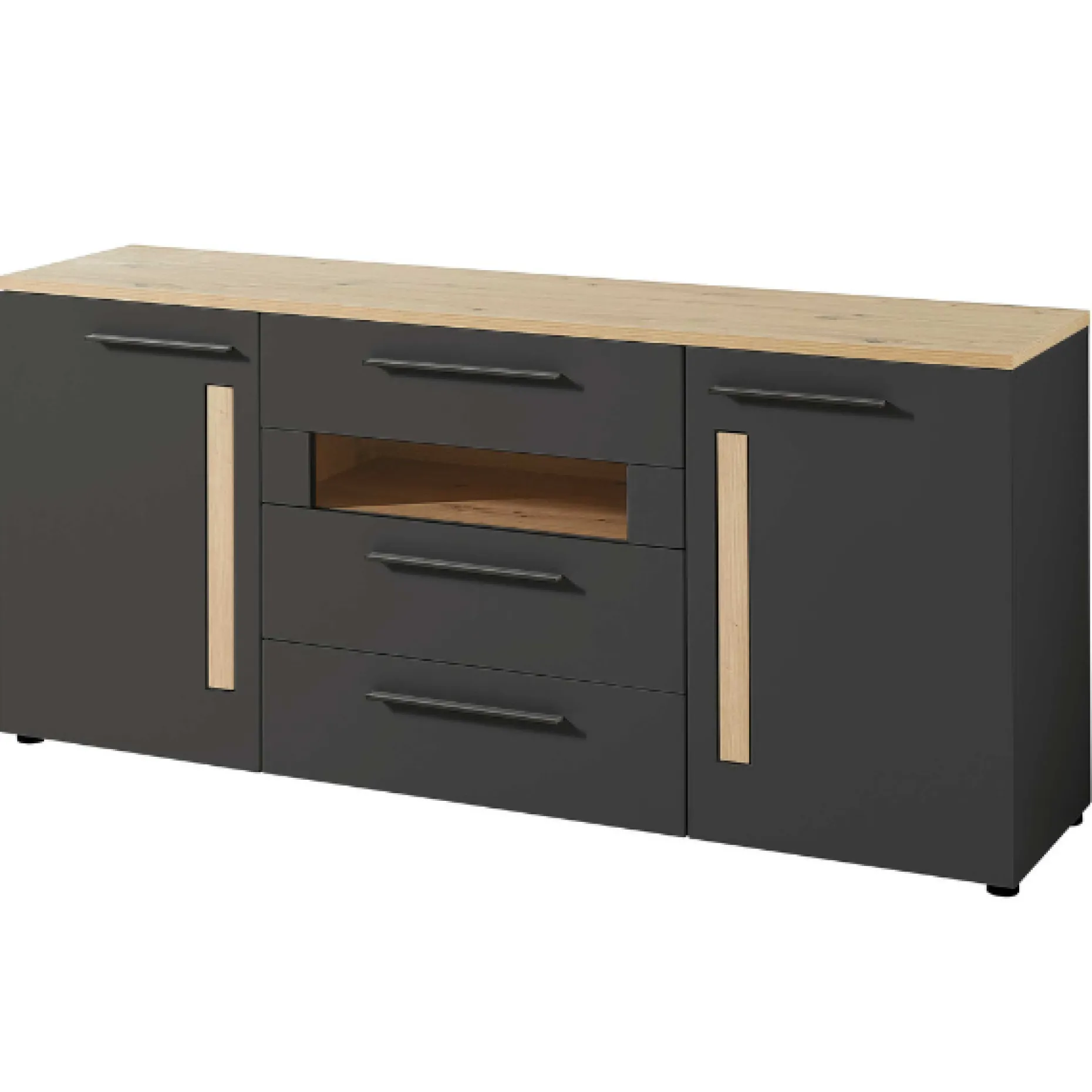 Sideboard Lorna 2 Türen und 3 Schubladen - Anthrazit/Eiche