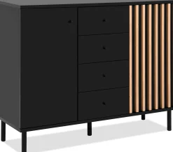 Sideboard Manet - 118x40x90cm - 2 Türen und 4 Schubladen - Schwarz/Eiche Dekor