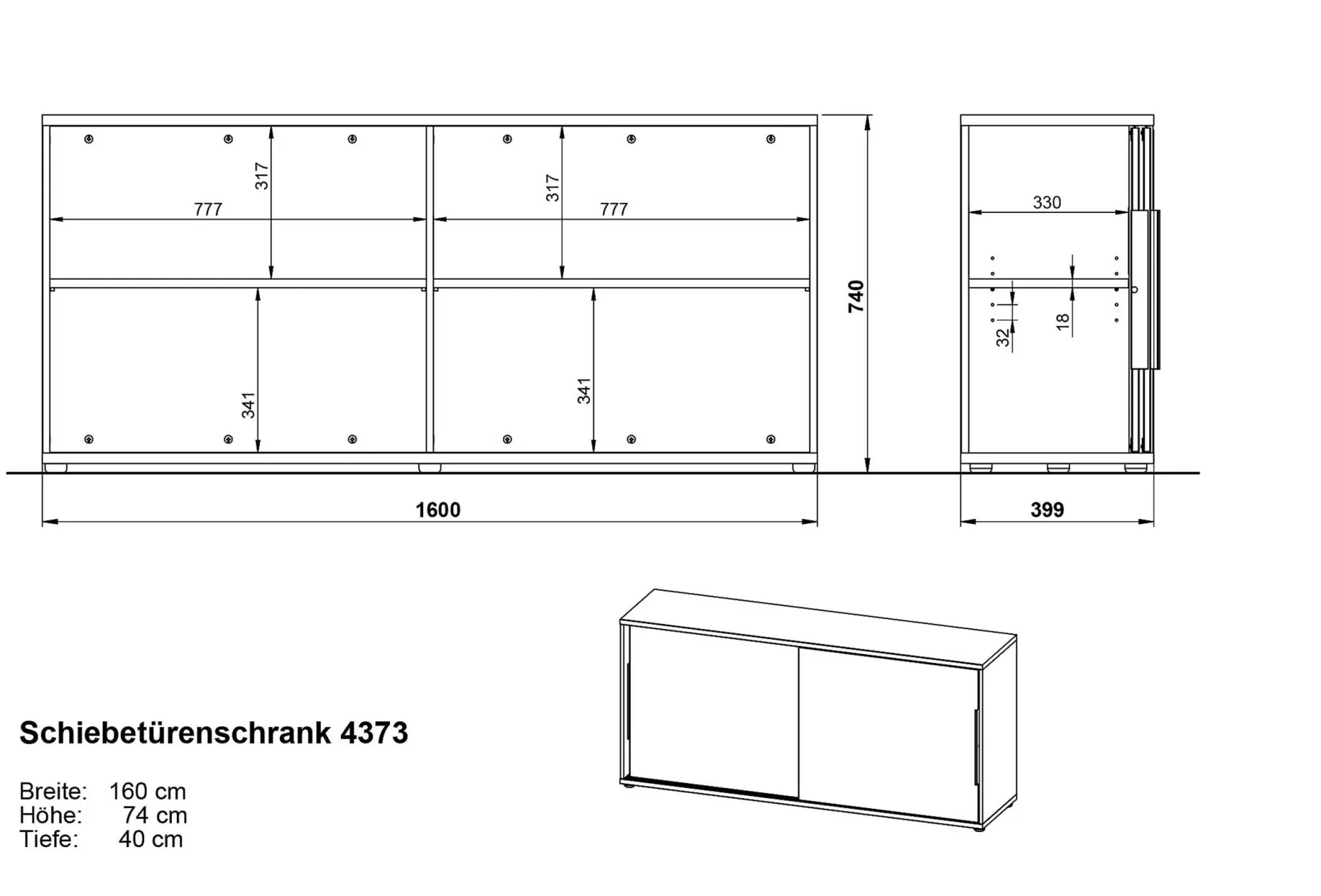 Sideboard mit Schiebetüren Tomori | 160 x 40 x 74 cm | Anthrazit