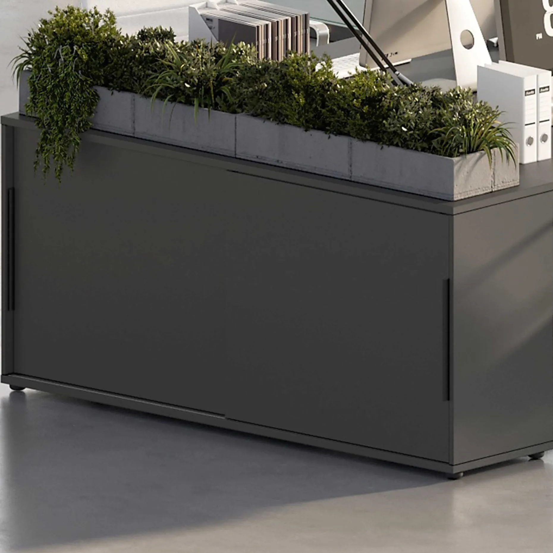 Sideboard mit Schiebetüren Tomori | 160 x 40 x 74 cm | Anthrazit