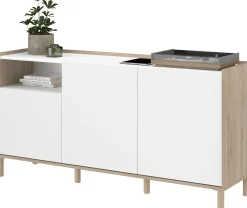 Sideboard Morpheus - 150x40x75cm - 3 Türen - Eiche Dekor/Weiß