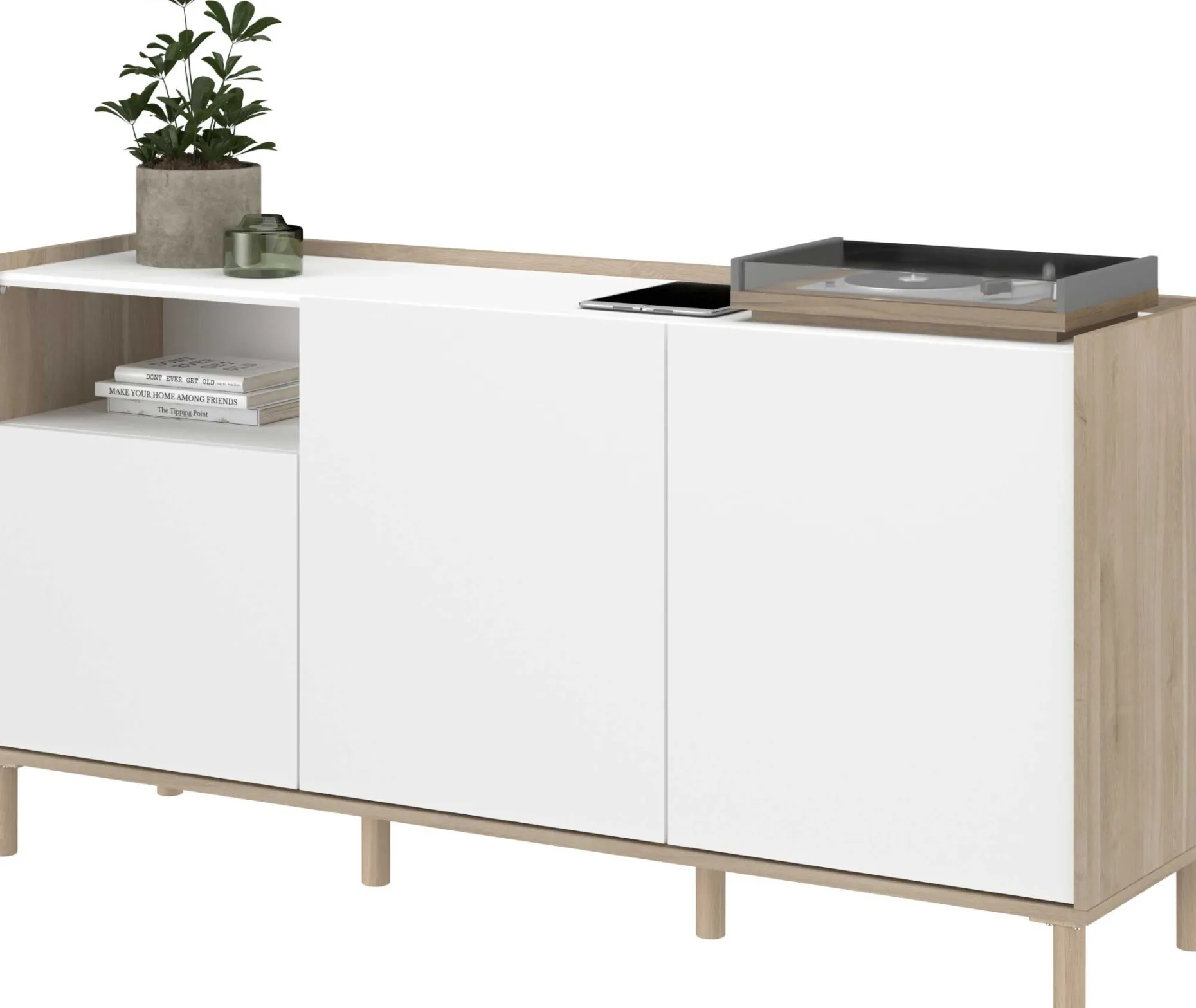 Sideboard Morpheus - 150x40x75cm - 3 Türen - Eiche Dekor/Weiß