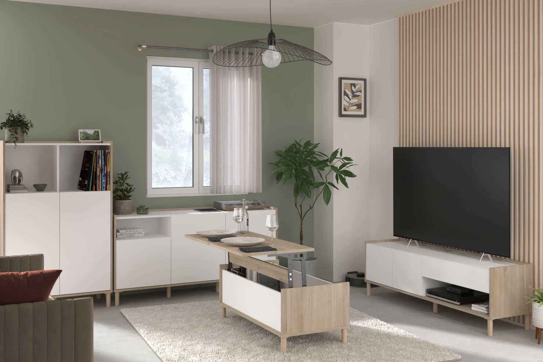 Sideboard Morpheus - 150x40x75cm - 3 Türen - Eiche Dekor/Weiß