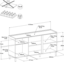 Sideboard Morpheus - 150x40x75cm - 3 Türen - Eiche Dekor/Weiß