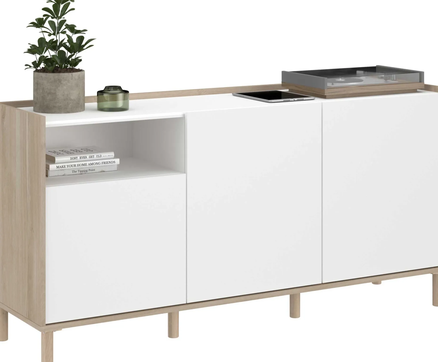 Sideboard Morpheus - 150x40x75cm - 3 Türen - Eiche Dekor/Weiß