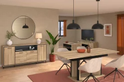 Sideboard Oskar - 180x40x86cm - 4 Türen - mit Beleuchtung - Eiche Dekor/schwarz