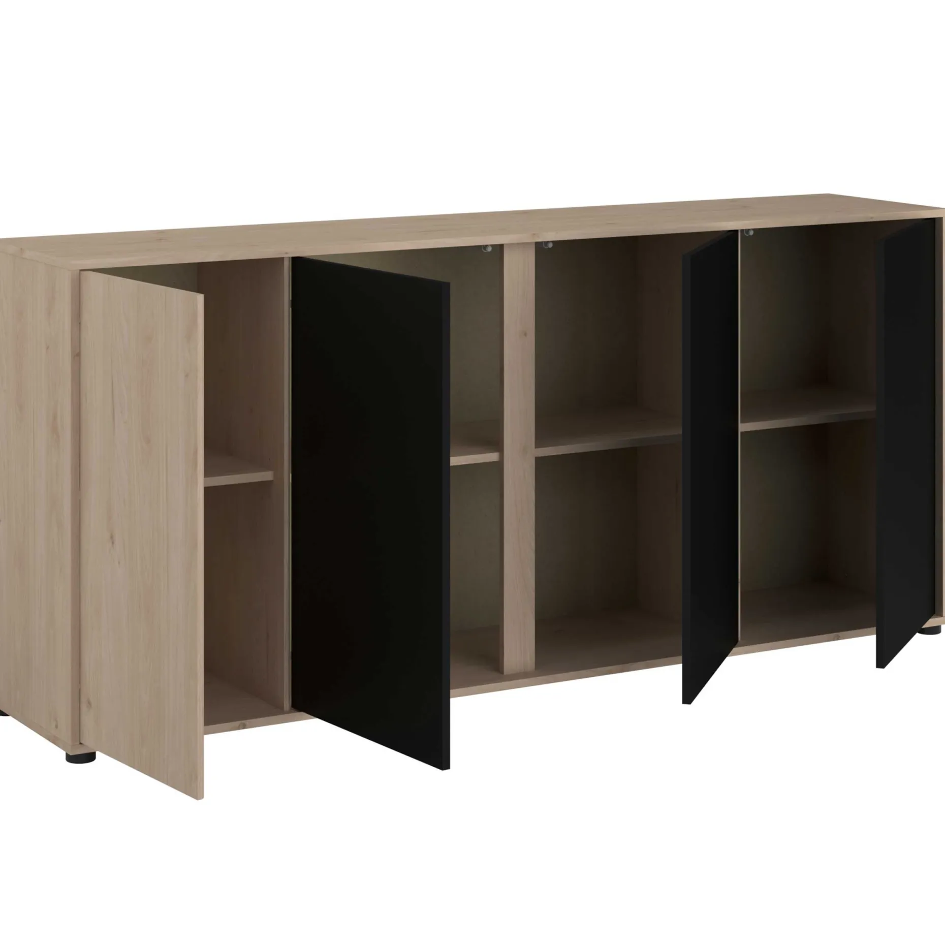 Sideboard Owen - 184x40x83cm - 4 Türen - Eiche Dekor/schwarz