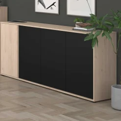 Sideboard Owen - 184x40x83cm - 4 Türen - Eiche Dekor/schwarz