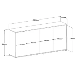 Sideboard Owen - 184x40x83cm - 4 Türen - Eiche Dekor/schwarz