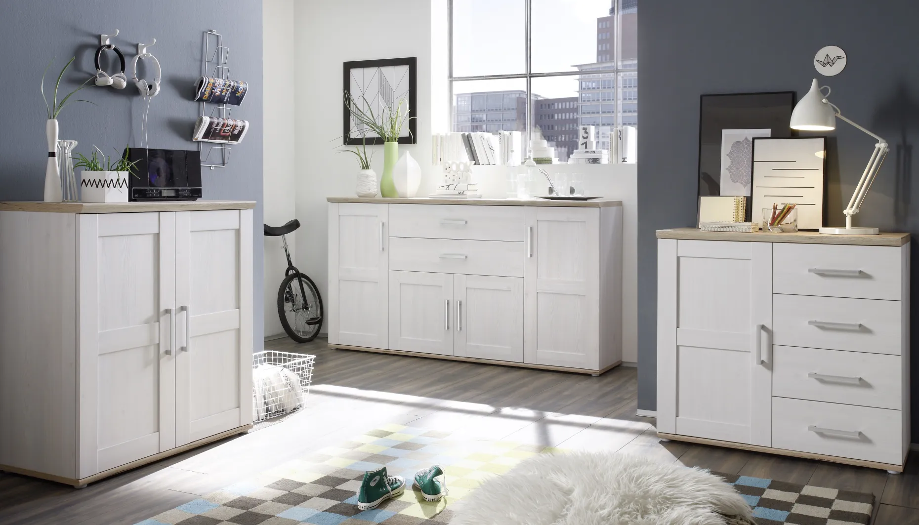 Sideboard Roman 93cm mit 2 Türen - weiß/braun