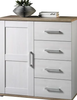 Sideboard Roman 93cm mit Tür und 4 Schubladen - weiß/braun