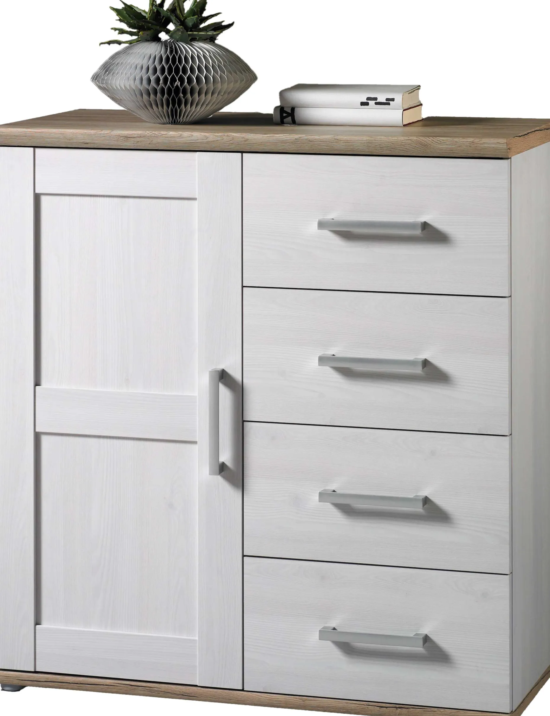 Sideboard Roman 93cm mit Tür und 4 Schubladen - weiß/braun