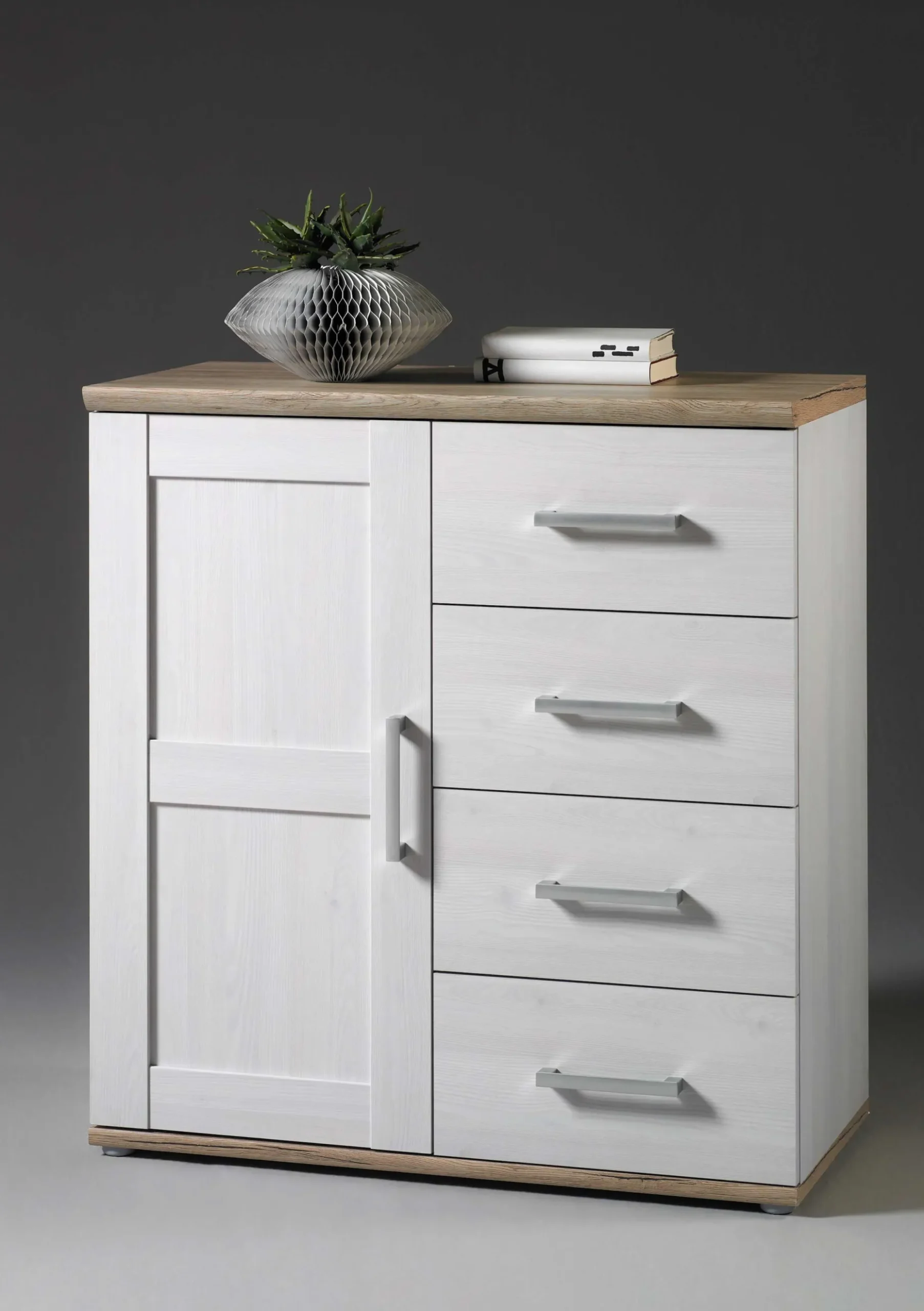 Sideboard Roman 93cm mit Tür und 4 Schubladen - weiß/braun