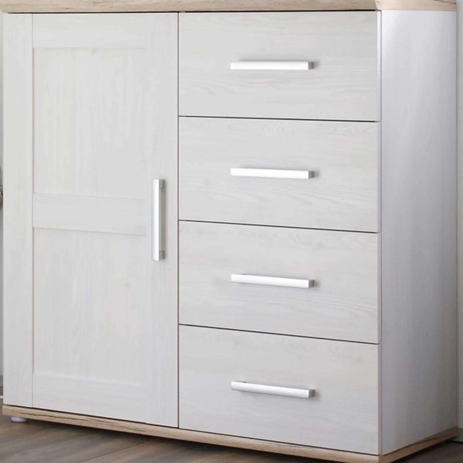 Sideboard Roman 93cm mit Tür und 4 Schubladen - weiß/braun