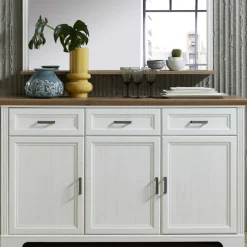 Sideboard Samine 3 Schubladen 3 Türen - weiß/Eiche