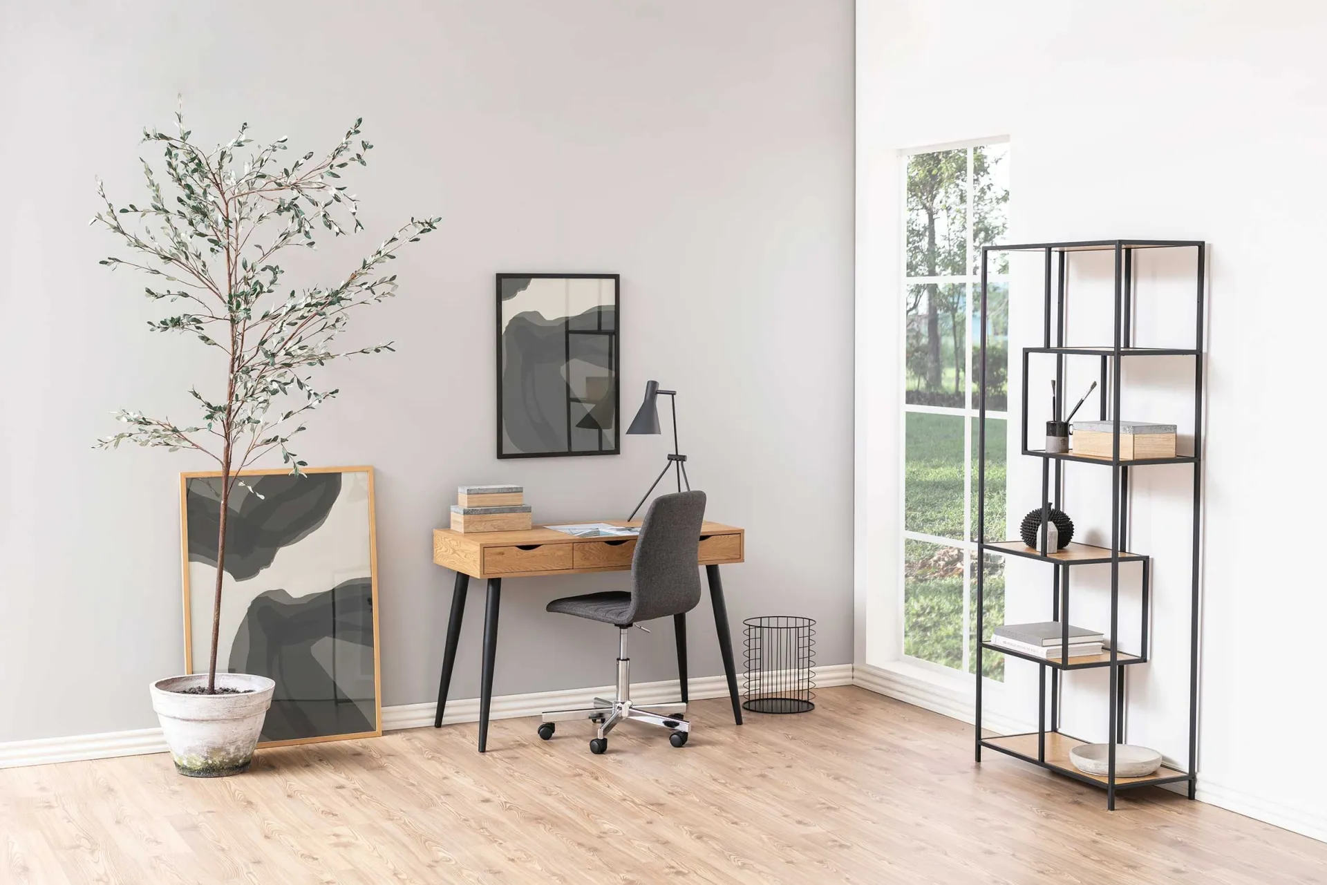 Emob Sideboard/Schreibtisch Jupiter 110 cm 3 Schubladen - Wildeiche/schwarz