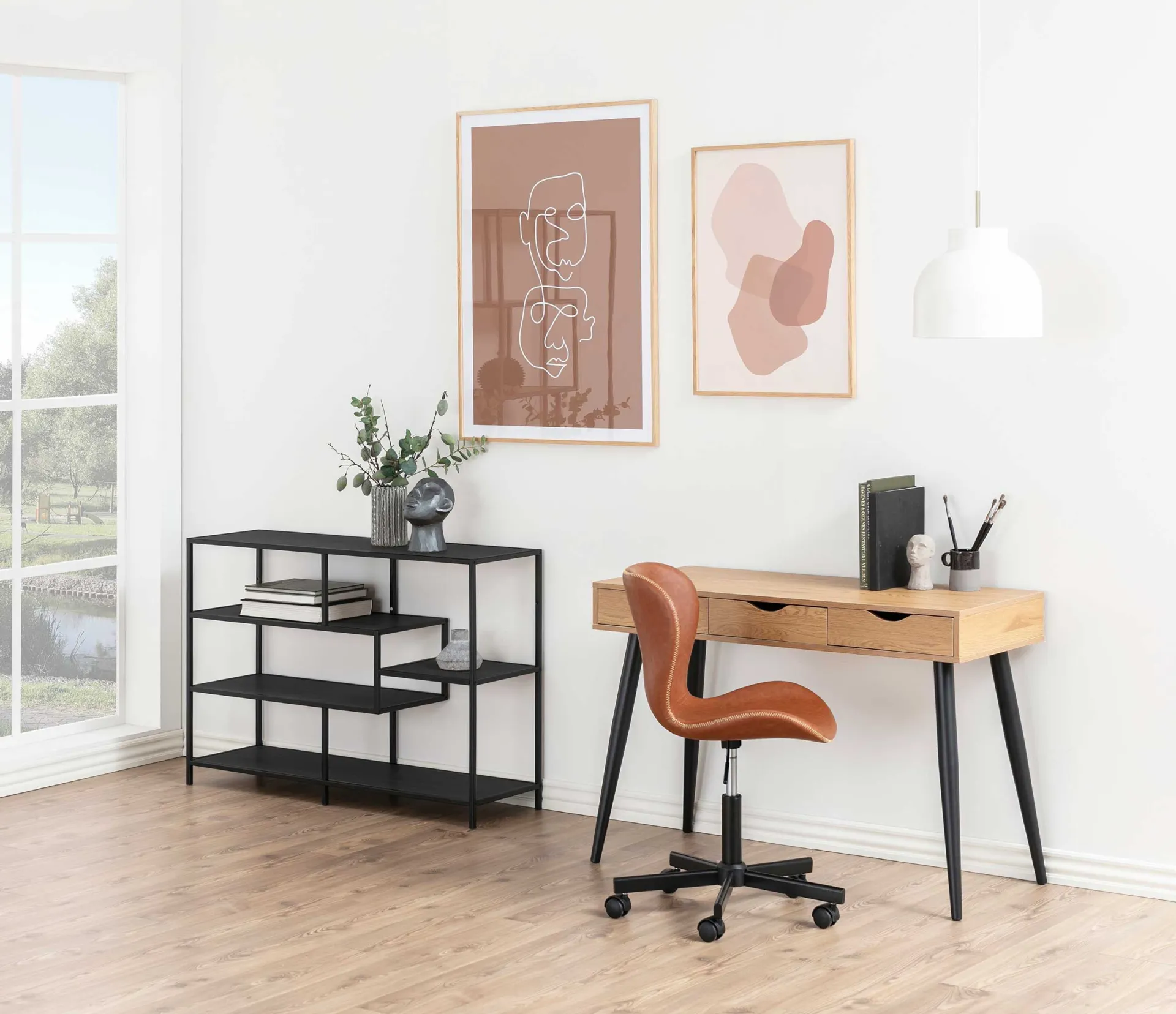 Emob Sideboard/Schreibtisch Jupiter 110 cm 3 Schubladen - Wildeiche/schwarz