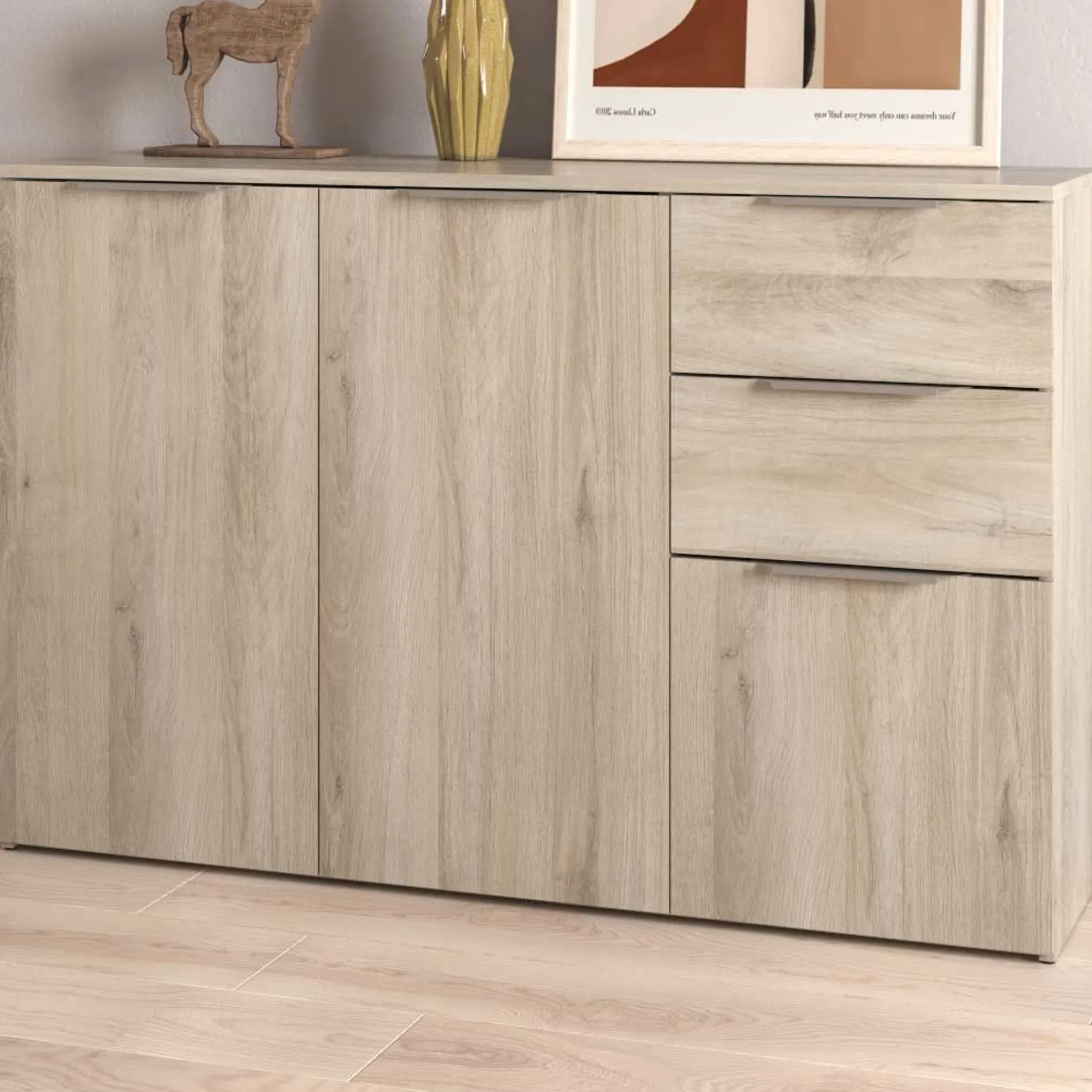 Sideboard Spectre - 119x37x78cm - 3 Türen und 2 Schubladen - Eichendekor