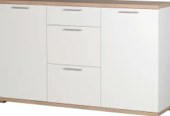Sideboard Tosun 144 cm mit 2 Türen und 3 Schubladen - weiß/Eiche