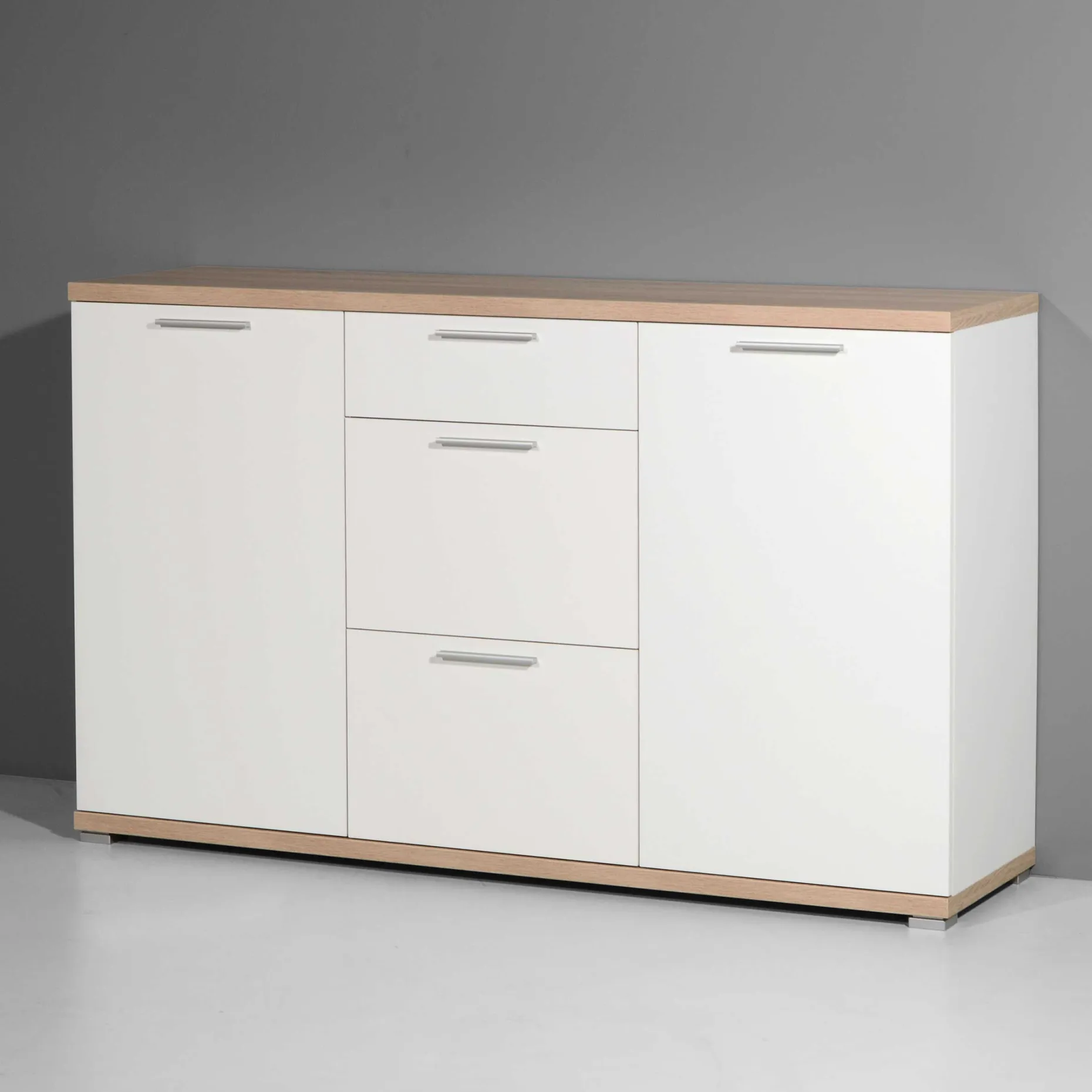Sideboard Tosun 144 cm mit 2 Türen und 3 Schubladen - weiß/Eiche