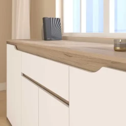 Sideboard Wendy - 184x46x86cm - 4 Türen und 1 Schublade - Eiche Dekor/Weiß
