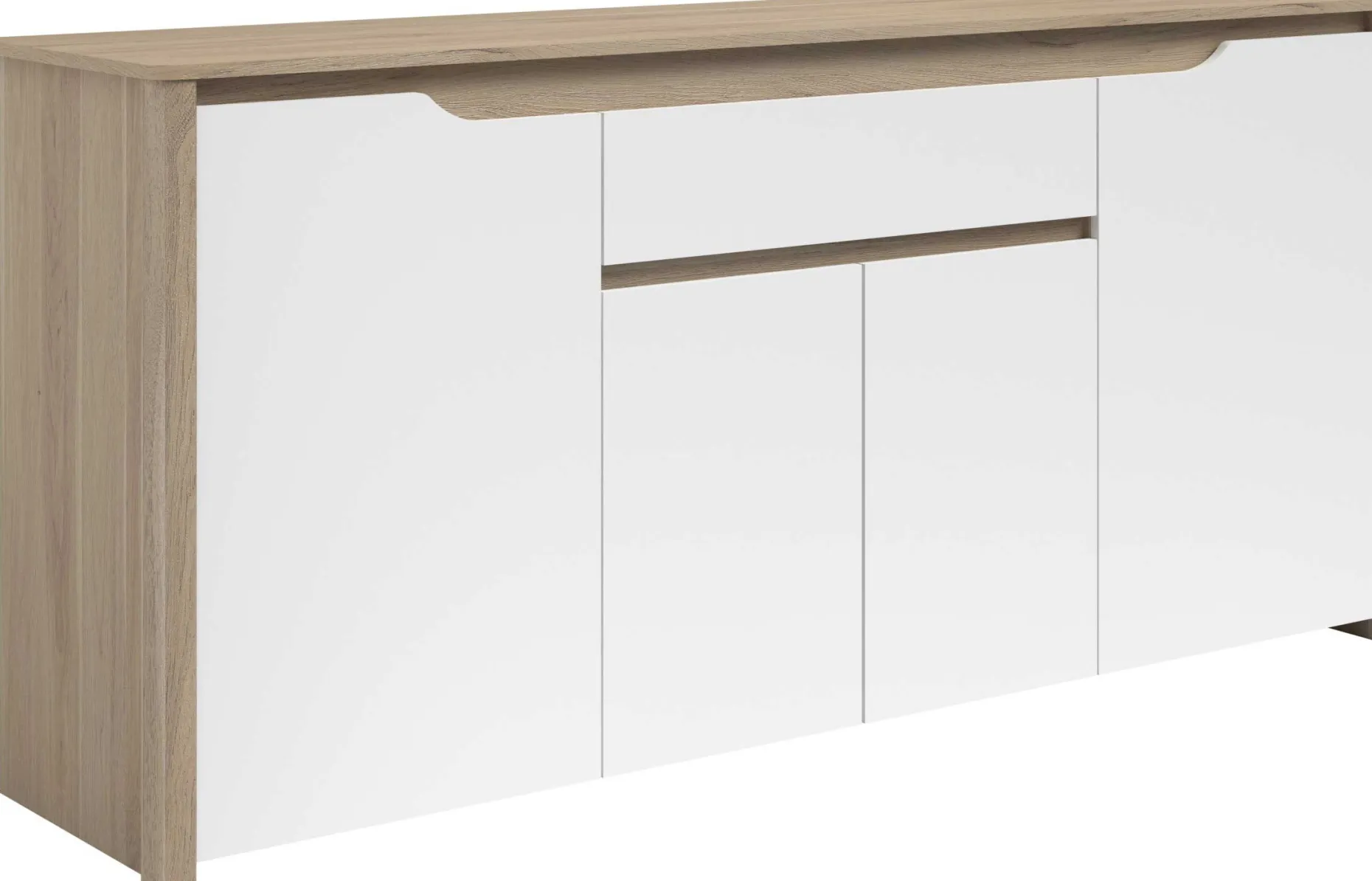 Sideboard Wendy - 184x46x86cm - 4 Türen und 1 Schublade - Eiche Dekor/Weiß