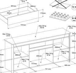 Sideboard Wendy - 184x46x86cm - 4 Türen und 1 Schublade - Eiche Dekor/Weiß