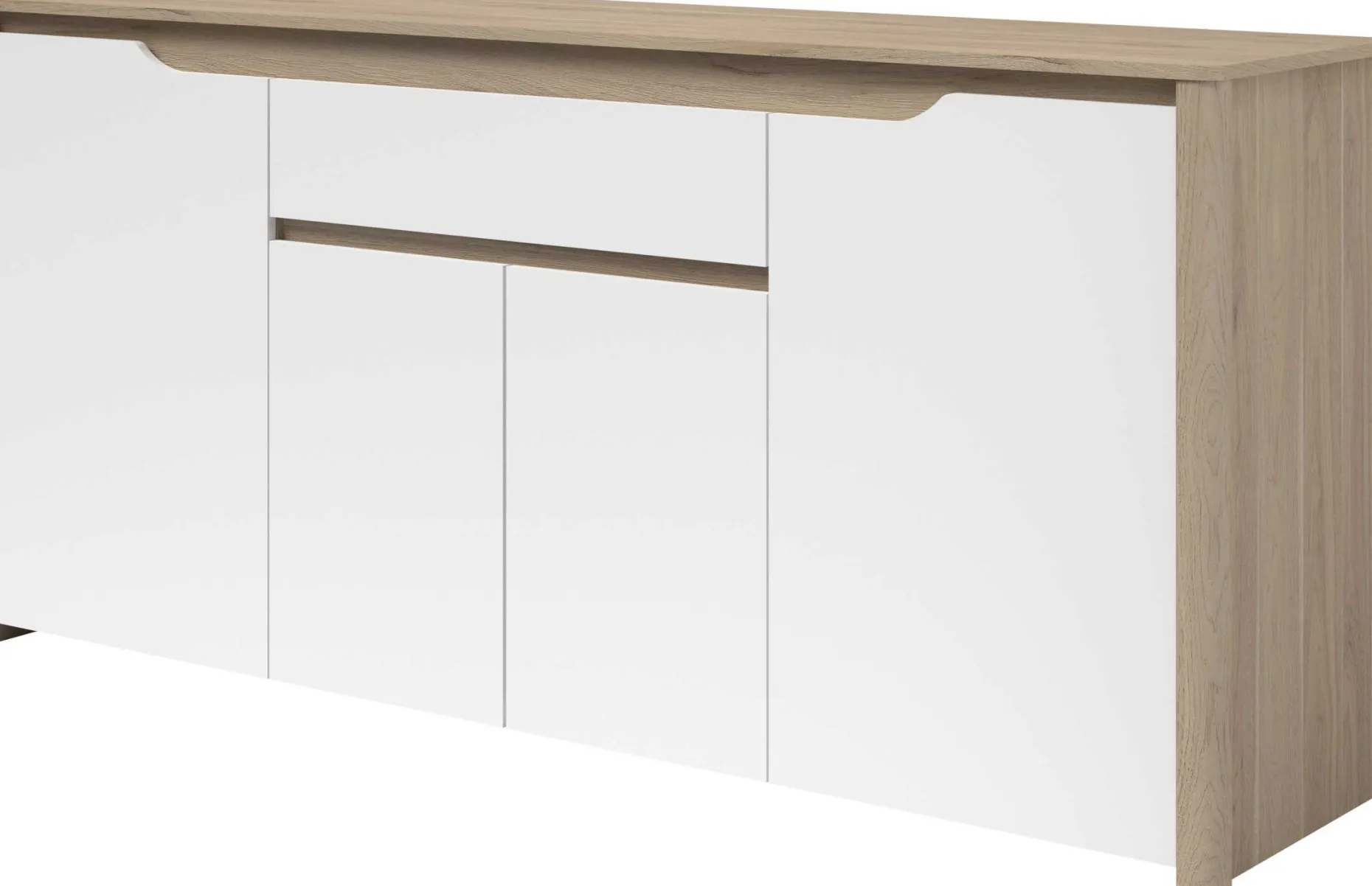 Sideboard Wendy - 184x46x86cm - 4 Türen und 1 Schublade - Eiche Dekor/Weiß