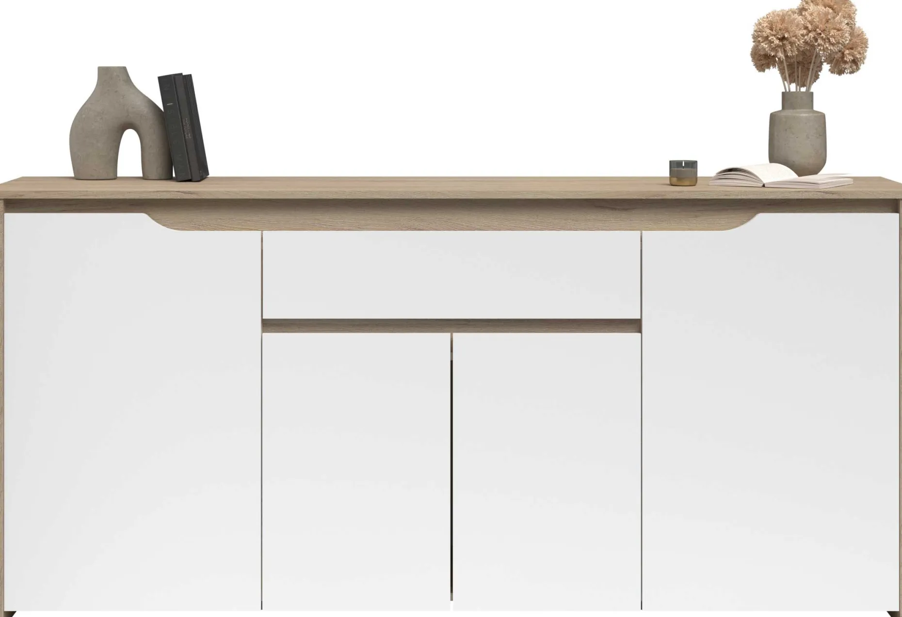 Sideboard Wendy - 184x46x86cm - 4 Türen und 1 Schublade - Eiche Dekor/Weiß